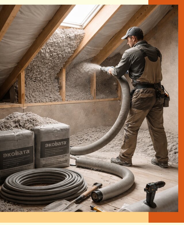 Утепление мансарды эковатой в Пятигорске от 2260 руб/м2 — монтаж, задувка, цена | ТепломастерПтг