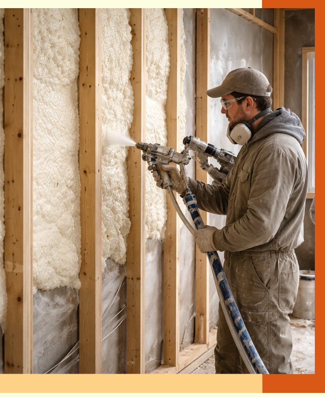 Утепление каркасной стены ППУ в Пятигорске от 4366 руб./м2 под ключ | ТепломастерПтг